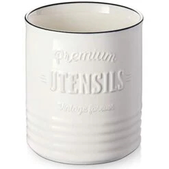 Kitchen Utensil Holder, 7.2″ Extra-Large Ceramic Stable Utensil Caddy, Rustic Cooking Utensil Crock For Farmhouse Kitchen Décor With Countertop-Protection Cork Bottom, Counter Utensil Organizer