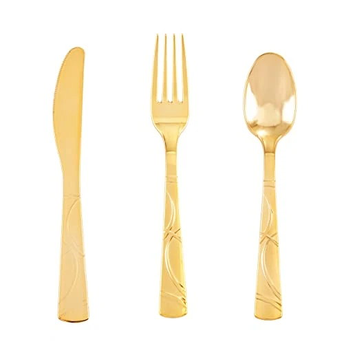 120pcs Gold Plastic Silverware - Gold Plastic Cutlery Set Disposable Flatware Dinnerware, Includes:40 Gold Forks, 40 Gold Spoons, 40 Gold Knives, Perfect For Weddings And Party
