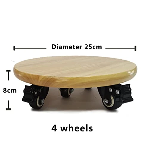 XSSS-ZC Log Color Solid Wood Removable Tray, Fish Tank With Wheel Bottom Support, Flower Pot Round Base, Universal Wheel Stool,Diameter: 25cm - Image 2