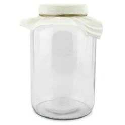 1 Gallon Glass Kombucha Jar W/Cotton Cloth Cover & Plastic Lid For Storage After Brewing