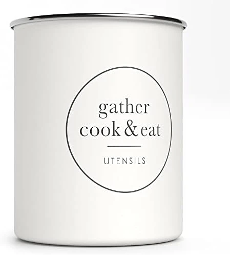 White Utensil Holder For Kitchen Countertop, Farmhouse Metal Utensil Crock, Rustic Country Decorative Kitchen Utensil Caddy Large, 5.5x6.75 - Image 12