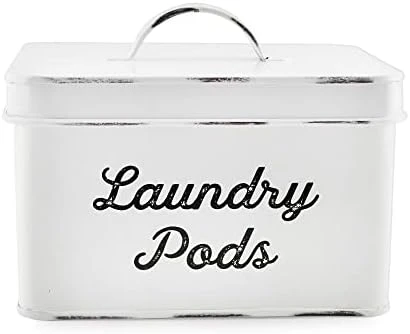 Enamelware Laundry Pod Holder; Rustic White Laundry Pod Storage Container - Image 6