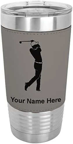 20oz Vacuum Insulated Tumbler Mug, Golfer Golfing, Personalized Engraving Included (Faux Leather, Rustic) - Image 10