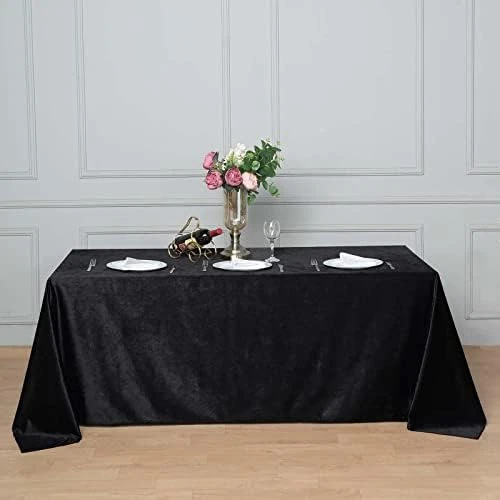 Premium Velvet Black 90" X 132" Rectangle Tablecloth For Wedding Party Events - Image 6