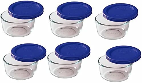 Pyrex Storage 1 Cup Round Dish, Clear With Blue Lid, Pack Of 6 Containers - Image 2
