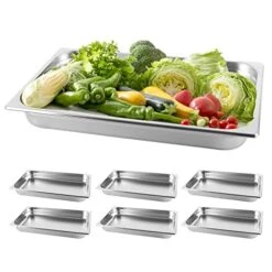 Hotel Pan Full Size Stainless Steel Steam Table Pan, 2.6’’ Deep Chafer Food Pan, Pack Of 6 Stackable Anti-Jam Steam Pan For Hotel, Restaurant Supplies, Party, Buffet And Event Catering