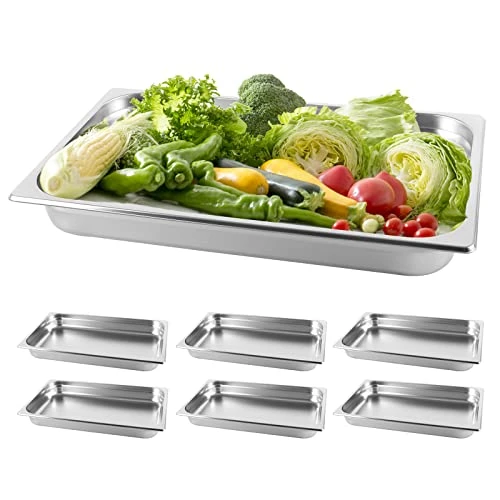 Hotel Pan Full Size Stainless Steel Steam Table Pan, 2.6โโ Deep Chafer Food Pan, Pack Of 6 Stackable Anti-Jam Steam Pan For Hotel, Restaurant Supplies, Party, Buffet And Event Catering