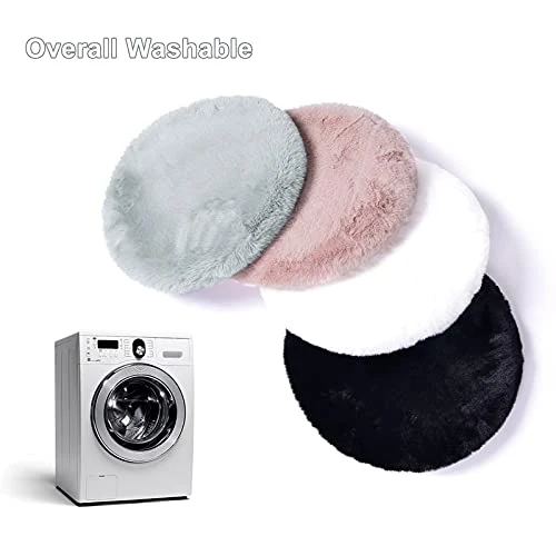 Pink Round Dorm Fur Chair Cushion Pad With Furry Faux Fur Cover Small Mini Cute Seat Cushion For Kids Desk Chair Teen Girls Bedroom Décor 14 Inch - Image 4