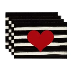 Watercolor Stripes Heart Cupid Mother Day Placemats For Dining Table, 12 X 18 Inch Hugs Kissses Spring Holiday Rustic Washable Table Mats Set Of 4