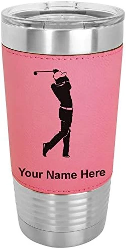 20oz Vacuum Insulated Tumbler Mug, Golfer Golfing, Personalized Engraving Included (Faux Leather, Rustic) - Image 12