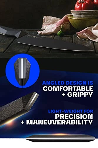 Chef Knife - 8 Inch - Shadow Black Series - Black Titanium Nitride Coated - Razor Sharp Kitchen Knife - High Carbon 7CR17MOV-X Vacuum Treated Steel - Sheath - NSF Certified - Image 5