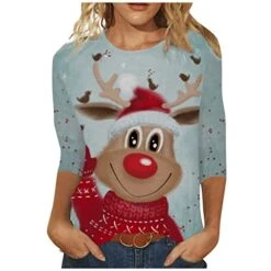 Womens Causal Loose Crewneck Cute Crew Neck Sweatshirts Long Sleeve Christmas Print Loose Tops Pullover Top Streetwear