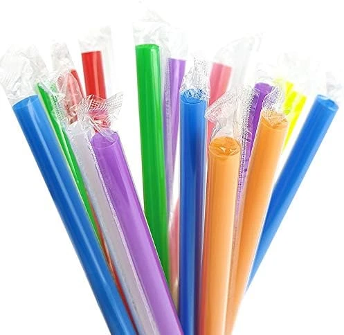 300 Pcs Multi Colors Jumbo Smoothie Straws Boba Straws,Plastic Milkshake Straws Disposable Wide-mouthed Large Individually Wrapped Straws(0.43" Wide X 9.45" Long) - Image 5