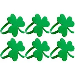 6 Pack Shamrock Napkin Rings St.Patrick's Day Alloy Napkin Decoration Rings Green Clover Holiday Dinner Napkin Holder For St. Patrick's Day, Spring, Dinners, Green Theme Parties Decor