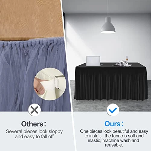 Table Skirt For Rectangle Tables 6ft, Black Spandex Tablecloth Cover For Banquet Wedding Birthday Party - Image 2