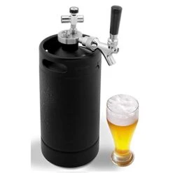 NutriChef PKBRTP110 Mini Keg Detachable Aluminum Regulator & Spout Easy Storage Under Pressure-Homebrew Growler Beer Dispenser, 128oz, Powder Coat Black Matte
