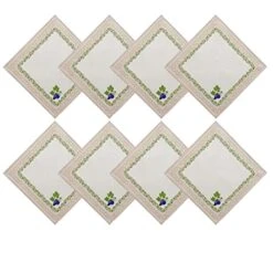 Vence Bordeaux Wine Grapevine Bordered Print Country French Fabric Napkins, Indoor Outdoor, Stain And Water Resistant, Wrinkle Free Napkins, Set Of 8 Napkins