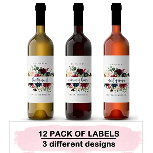 Indigo Floral Bridesmaid Wine Labels Maid Of Honor And Matron Of Honor - Bridal Attendants Stickers β Asking My Wedding Party Gift Ideas β Set Of 12 - Paper Clever Party - Image 4