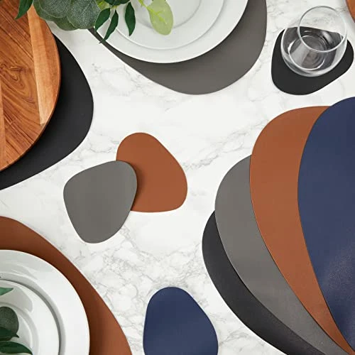 Faux Leather Placemats Set Of 4, Table Mats With 4 Wedge CoastersĀ for Kitchen Dinning Tables (Black, 8 Pieces) - Image 2