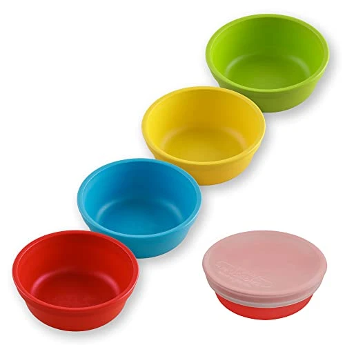 Made In USA 4 Pack 12 Oz. Bowls - Made From Eco Friendly Heavyweight Recycled Milk Jugs - Virtually Indestructible - BPA Free - Microwave & Dishwasher Safe - Fresh - With 1 Lid - Image 4