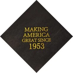 70th Birthday Disposable Napkins Black And Gold Dessert Beverage Cocktail Cake Napkins 70th Birthday Decoration Party Supplies For Man Making Great Since 1953, 50 Pack 4.9"x4.9" Folded