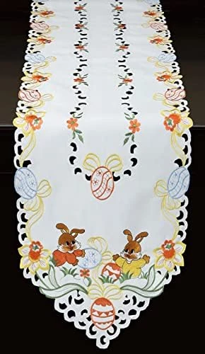 4PCS Embroidered Easter Bunny Egg Floral Placemats 11x17 Oval White, Set Of 4 Pieces - Image 8