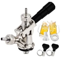 Dbgogo European Sankey S System Keg Coupler, 1/4'' Beer Barb Stainless Steel Probe Brass Body 5/16'' Gas Tailpiece Draft Kegerator Tap Dispenser With Safety Pressure Relief Valve Brewing Hose Clamp