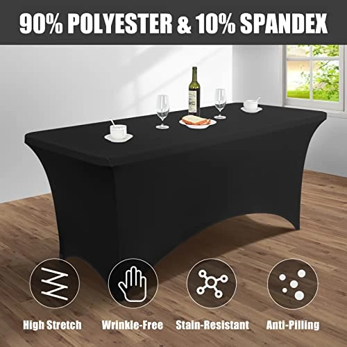 6ft Stretch Table Cloth Spandex Table Cover Tight Fitted For 6ft Rectangular Tables Black Washable Tablecloths For Party, Wedding, Banquet, Outdoor (Black, 6 Ft) - Image 2