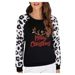Womens Crewneck Sweatshirt Cute Plus Size Sweatshirts Long Sleeve Fashion Christmas Print Pullover Top Fall Clothes