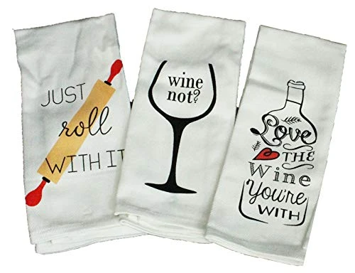 Set Of 5 Funny Kitchen Towels - Cotton Textured Baking And Cooking Related Kitchen Towels Gift Set - Comes In Organza Gift Bag - Image 2