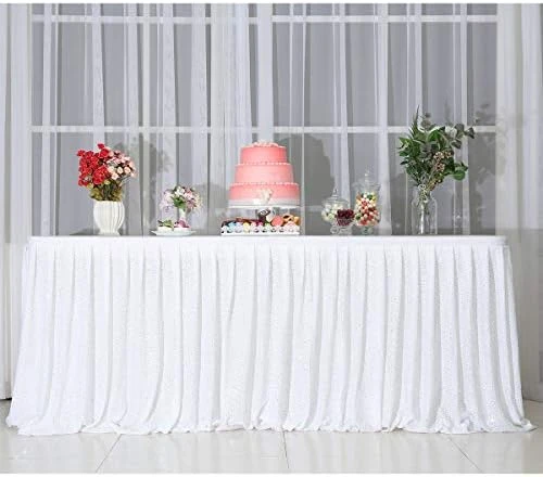 Juya Delight Sequin Table Skirt Rectangle Round Table Cover For Party Wedding Baby Shower Decoration(Bright Gold,L 14(ft) * H 30in ) - Image 13