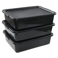13 L Commercial Bus Tubs With Lid, 3-Pack Plastic Bus Box, Black