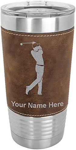 20oz Vacuum Insulated Tumbler Mug, Golfer Golfing, Personalized Engraving Included (Faux Leather, Rustic) - Image 14