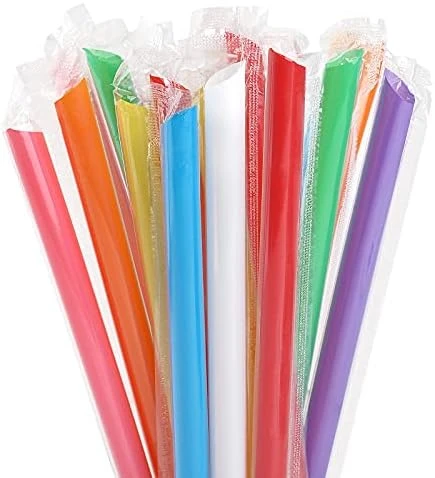 100 Pcs Jumbo Smoothie Straws Boba Straws,Individually Wrapped Multi Colors Disposable Plastic Large Wide-mouthed Milkshake Bubble Tea Drinking Straw(0.43" Diameter And 9.45" Long) - Image 5