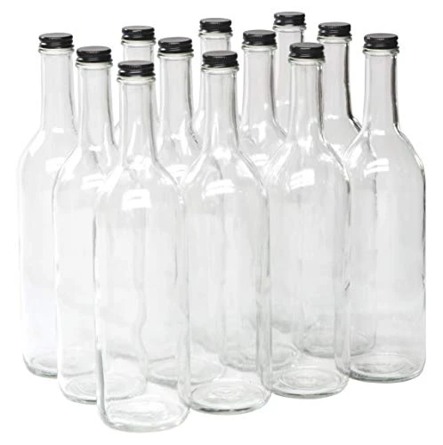 North Mountain Supply - W5CTCL-BK 750ml Clear Glass Bordeaux Wine Bottle Flat-Bottomed Screw-Top Finish (Black Metal Lids)