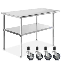 NSF Stainless Steel Work & Prep Table 48 X 24 Inches With Caster Wheels And Under Shelf For Restaurant, Home, Hotel
