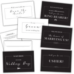 6 Pack For My Bride Wedding Card For Husband Card Set - Officiant Proposal Card, Will You Be Our Usher Card - Wedding Day Cards To Husband To The Bride Card Set With Will You Walk Me Down The Aisle Proposal (6 Cards White And Black)