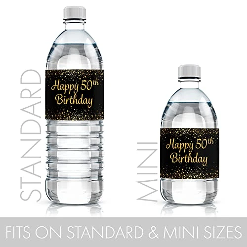 Black And Gold 50th Birthday Party Water Bottle Labels - 24 Stickers - Image 3