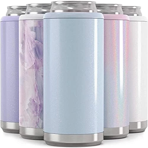 Skinny Can Cooler For Slim Beer & Hard Seltzer | Stainless Steel 12oz Sleeve, Double Wall Vacuum Insulated Drink Holder - Glitter Lilac - Image 7