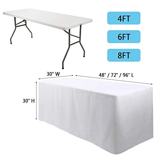 4 Feet (L X W: 48"X30") Rectangle Fitted Tablecloth For Wedding Party Banquet,Polyester Cloth Fabric Cover, White - Image 2