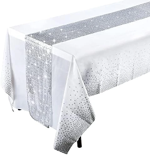 Rose Gold Tablecloth, 12x108inch Sequins Table Runners And 54x108inch Plastic Table Cloths For Party Decorations, Sparkling Party Supplies Table Cover For Indoor Outdoor Parties - Image 12