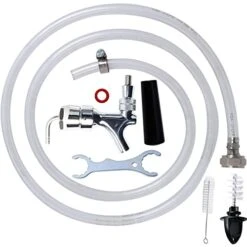 Beer Faucet Taps Kegerator Parts, Draft Beer Line Shank Faucet Kit, Faucet ID 3/16" OD 7/16" Beer Hose 5ft With 1/4'' Keg Coupler Barb,Spanner Wrench Connector Hex Nut Kegerator Cleaning Kit