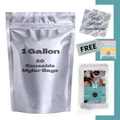50 Freeze Dryer Mylar Bags For Food Storage 1 Gallon With 50 Oxygen Absorbers - Smell Proof Containers Resealable Bags, Reusable Storage Bags, Heat Seal Bags, Ziplock Bag, Food Bag, 3