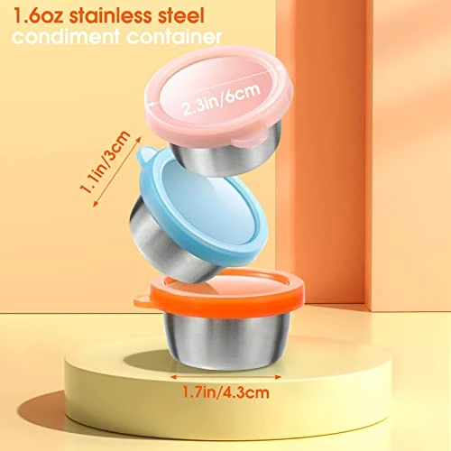 6x1.6 Oz Salad Dressing Container To Go, Fits In Bento Box For Lunch, 18/8 Stainless Steel Condiment Containers With Lids, Easy Open, Leakproof, Rainbow Color Reusable Small Dipping Sauce Cups Set - Image 2