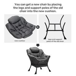 Only Cushion No Legs, Matching Thick Cushion For Cotton Fabric Lazy Chair, Removable Cushion, Cotton Pad For Relaxing Lounge Chair, Elastic Mat For Furniture Seat Protector, Dark Grey