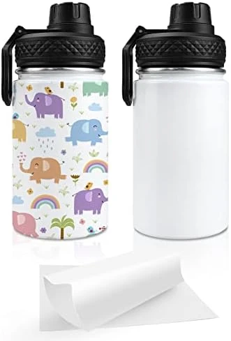 Kids Sublimation Sports Water Bottle Blanks,12oz Bulk Tumbler Stainless Steel Double Wall Insulated Theroms Vacuum Flask With Shrink Wrap Film And Portable Handle(4 Pack) - Image 5