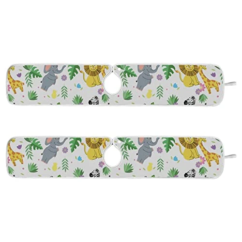 Kcldeci 2 Pack Faucet Mat Splash Guard For Kitchen Sink,Wild Animals Cartoons With Leaves 23x5 Inch Faucet Handle Drip Catcher Tray Absorbent Mat Fast Dry Mat For Kitchen, Bathroom - Image 2