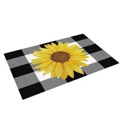 Placemats For Dining Table-Farm Sunflower Buffalo Plaid Black And White Heat Insulation Stain Resistant Placemats Set Of 4,Washable Table Mats For Home Kitchen Christmas Wedding Decor