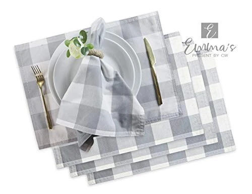 Mma's Buffalo Check Placemats Set Of 4pcs, Placemats For Dining Table, Kitchen Placemats, Everyday Use(Grey And White Placemats Set) - Image 2