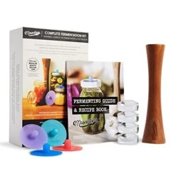 Masontops Complete Fermentation Kit - Small/Regular Mouth - Pickle Kit & Kimchi Making Kit - Fermenting Kit With Fermentation Lids, Weight & Tamper